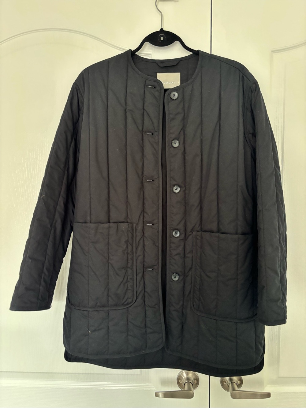 Everlane Black Quilted Button-Front Puffer Coat